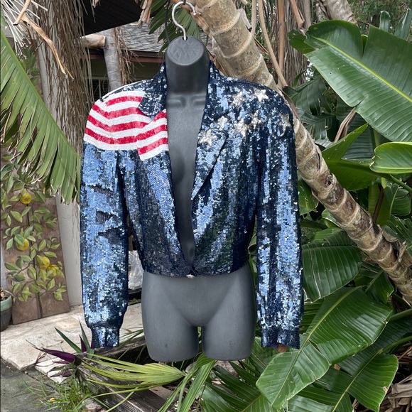 Vintage Lillie , Rubin, stars and stripes sequin and beaded crop jacket